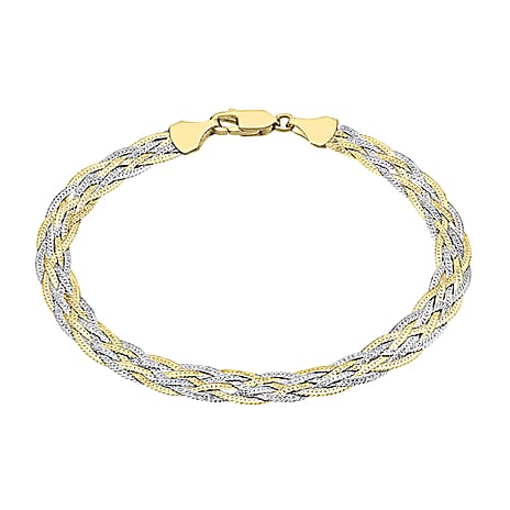 9K Two Colour Gold Plait Textured Herringbone Bracelet 7 Inch, 2.9 grams