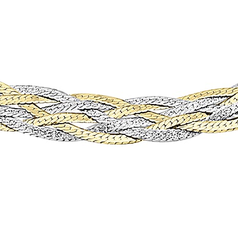 9K Two Colour Gold Plait Textured Herringbone Bracelet 7 Inch, 2.9 grams
