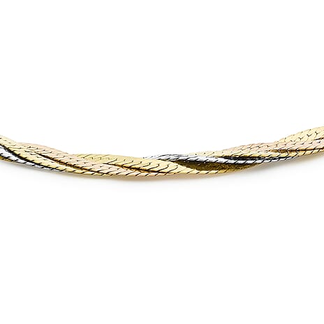 9K Tri Colour Gold Plait Diamond Cut Herringbone Bracelet 7 Inch, 4.4 grams