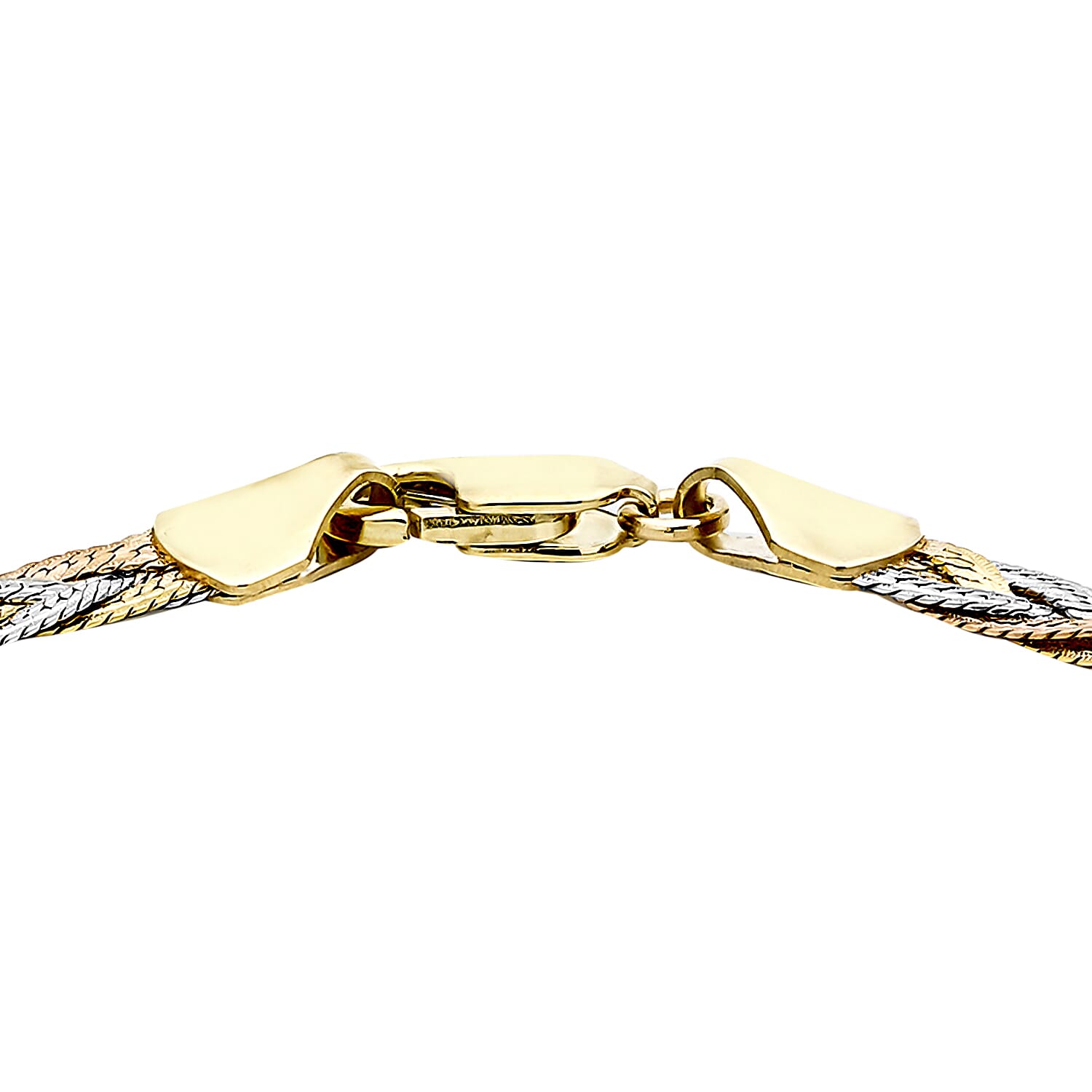 9K Tri Colour Gold High Finish Plait Textured Herringbone Bracelet 7 Inch, 3 grams