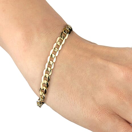 9K Yellow Gold High Finish Curb Chain Bracelet 7.25 Inch, 4.5 grams