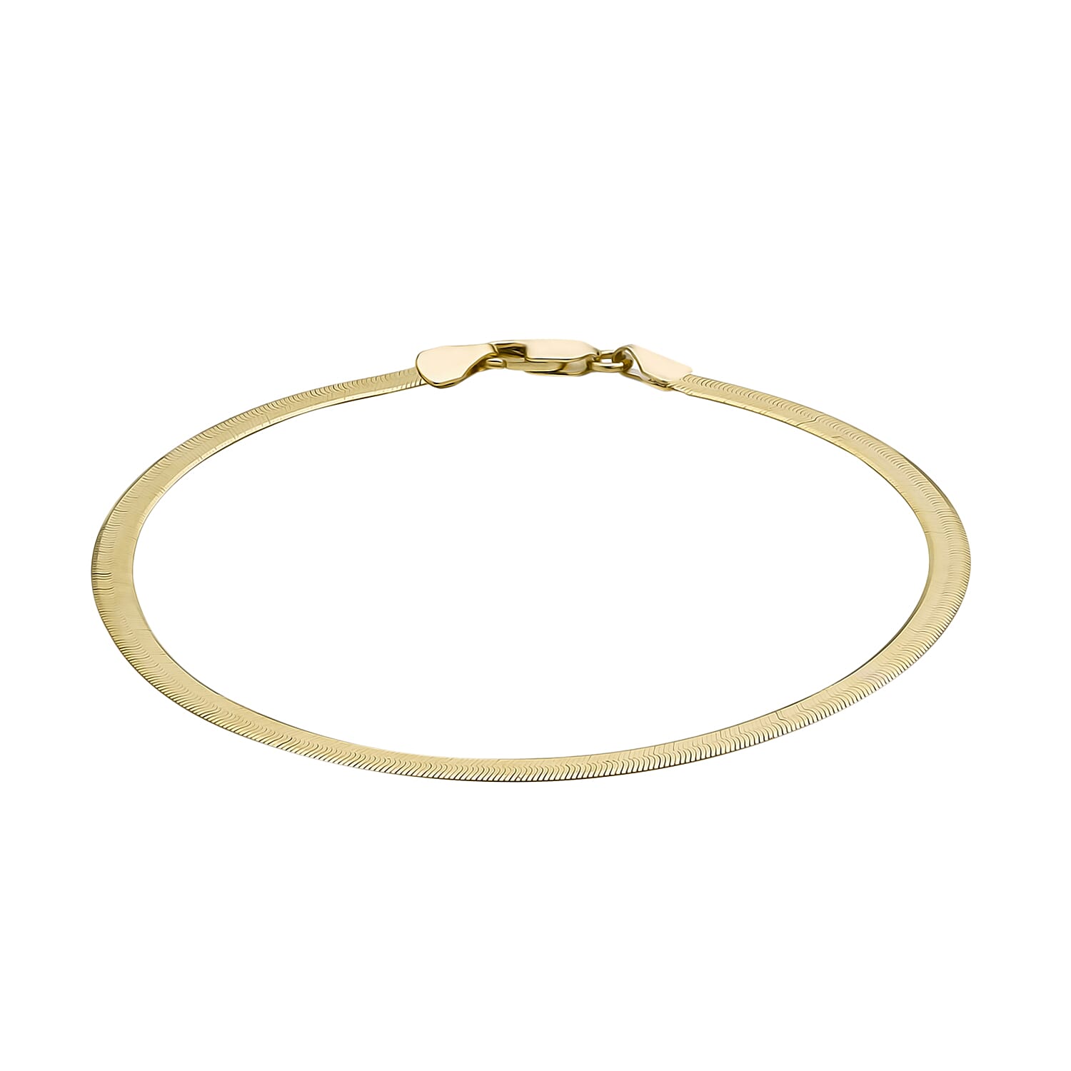 9K Yellow Gold Herringbone Chain Bracelet 7.5 Inch, 3.9 grams
