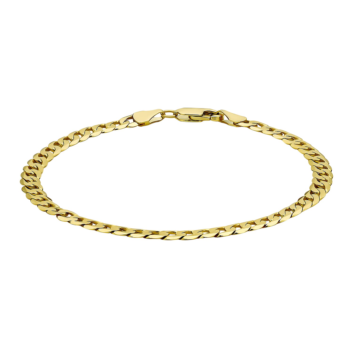 9K Yellow Gold Diamond Cut Flat Curb Chain Bracelet 7.5 Inch, 4.8 grams
