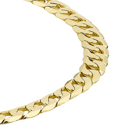 9K Yellow Gold Diamond Cut Flat Curb Chain Bracelet 7.5 Inch, 4.8 grams