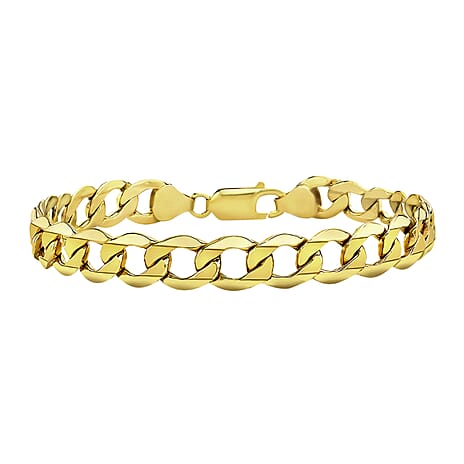 9K Yellow Gold Hollow 6 Sided Curb Chain Bracelet 7.5 Inch, 6.9 grams
