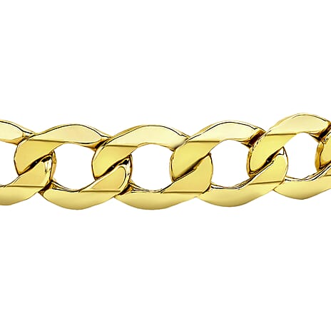 9K Yellow Gold Hollow 6 Sided Curb Chain Bracelet 7.5 Inch, 6.9 grams
