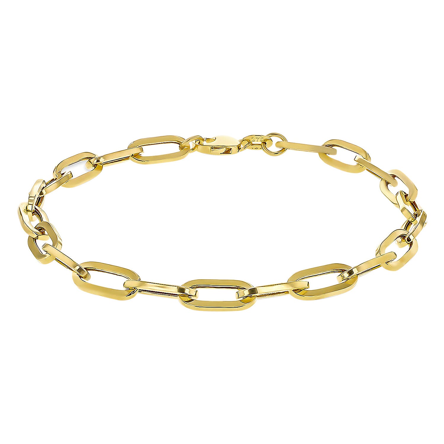 9K Yellow Gold 4.9MM Paperclip Chain Bracelet 7.5 Inch, 3.7 grams
