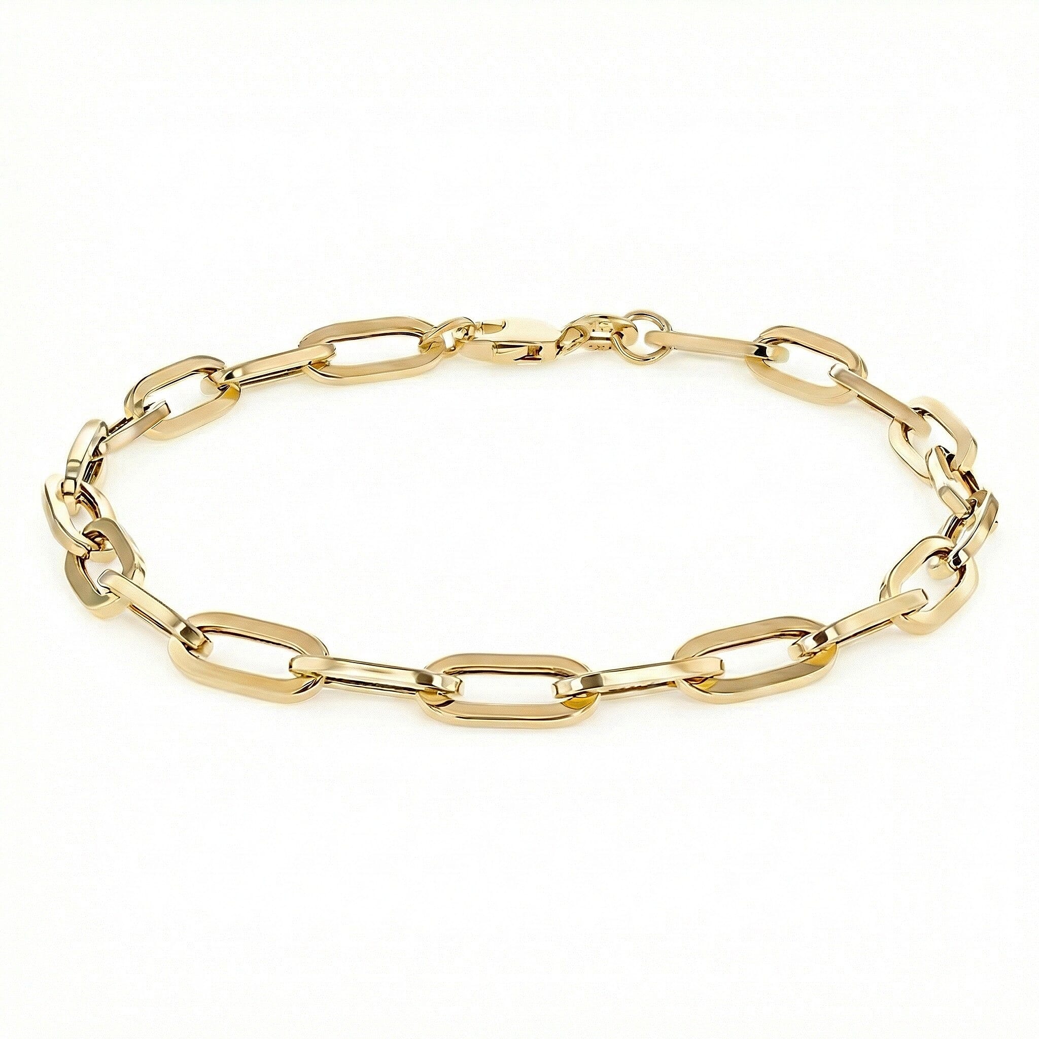 9K Yellow Gold 4.9MM Paperclip Chain Bracelet 7.5 Inch, 3.7 grams