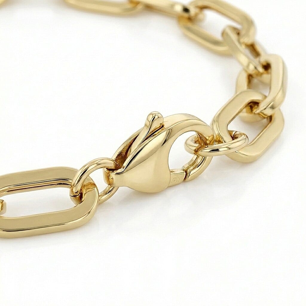 9K Yellow Gold 4.9MM Paperclip Chain Bracelet 7.5 Inch, 3.7 grams