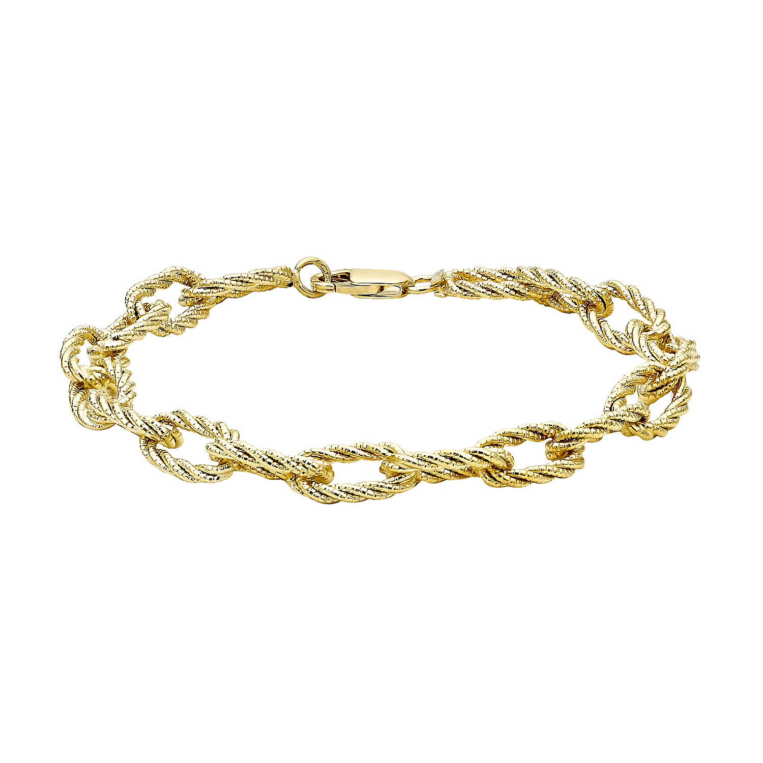 9K Yellow Gold Textured Oval Link Bracelet 7.5 Inch, 4.5 grams