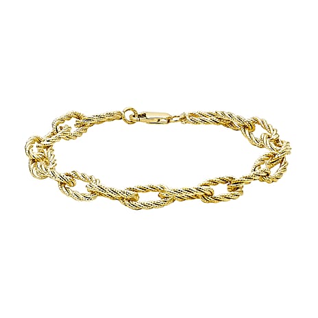 9K Yellow Gold Textured Oval Link Bracelet 7.5 Inch, 4.5 grams