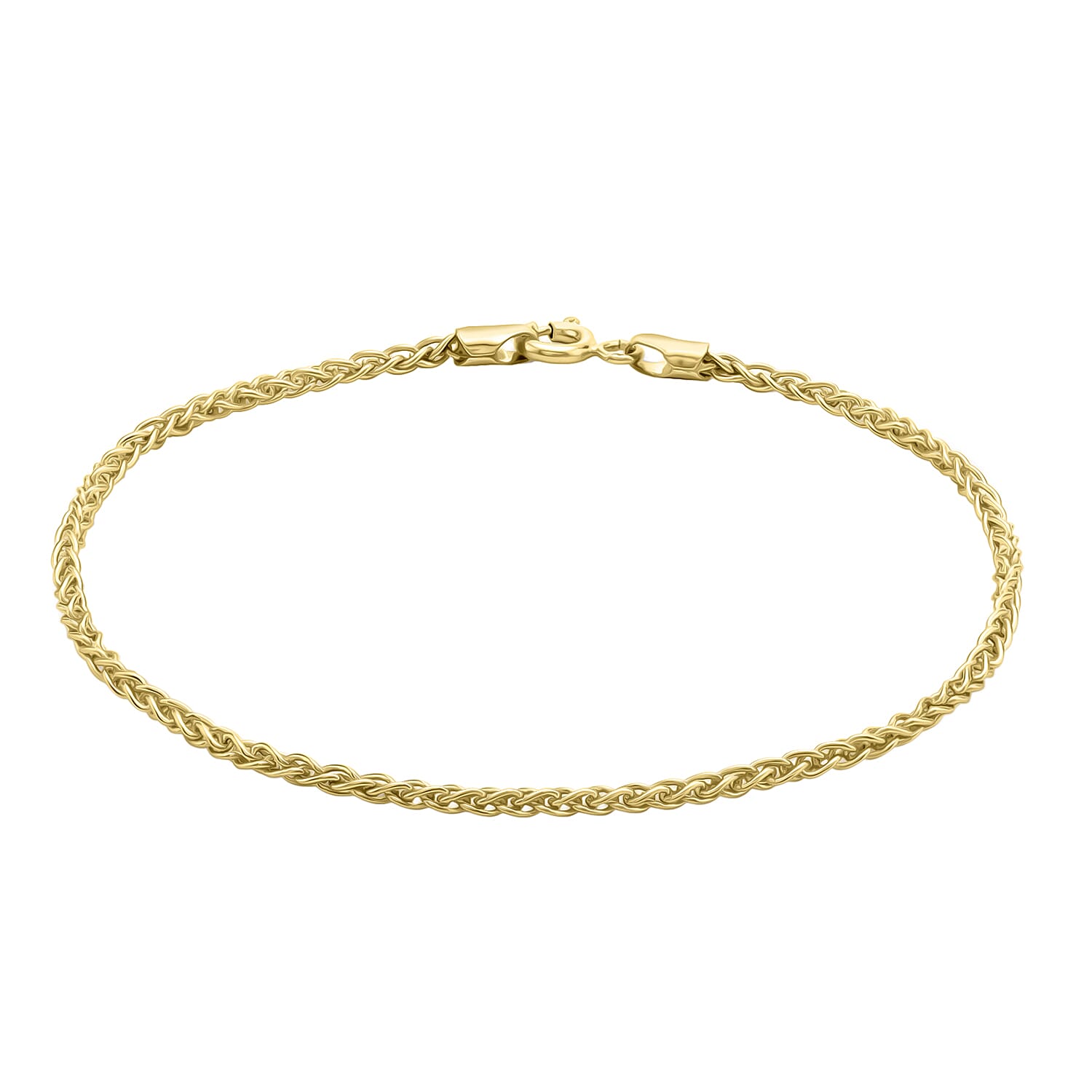 9K Yellow Gold 2.2MM Spiga Chain Bracelet 7.5 Inch, 2.9 grams