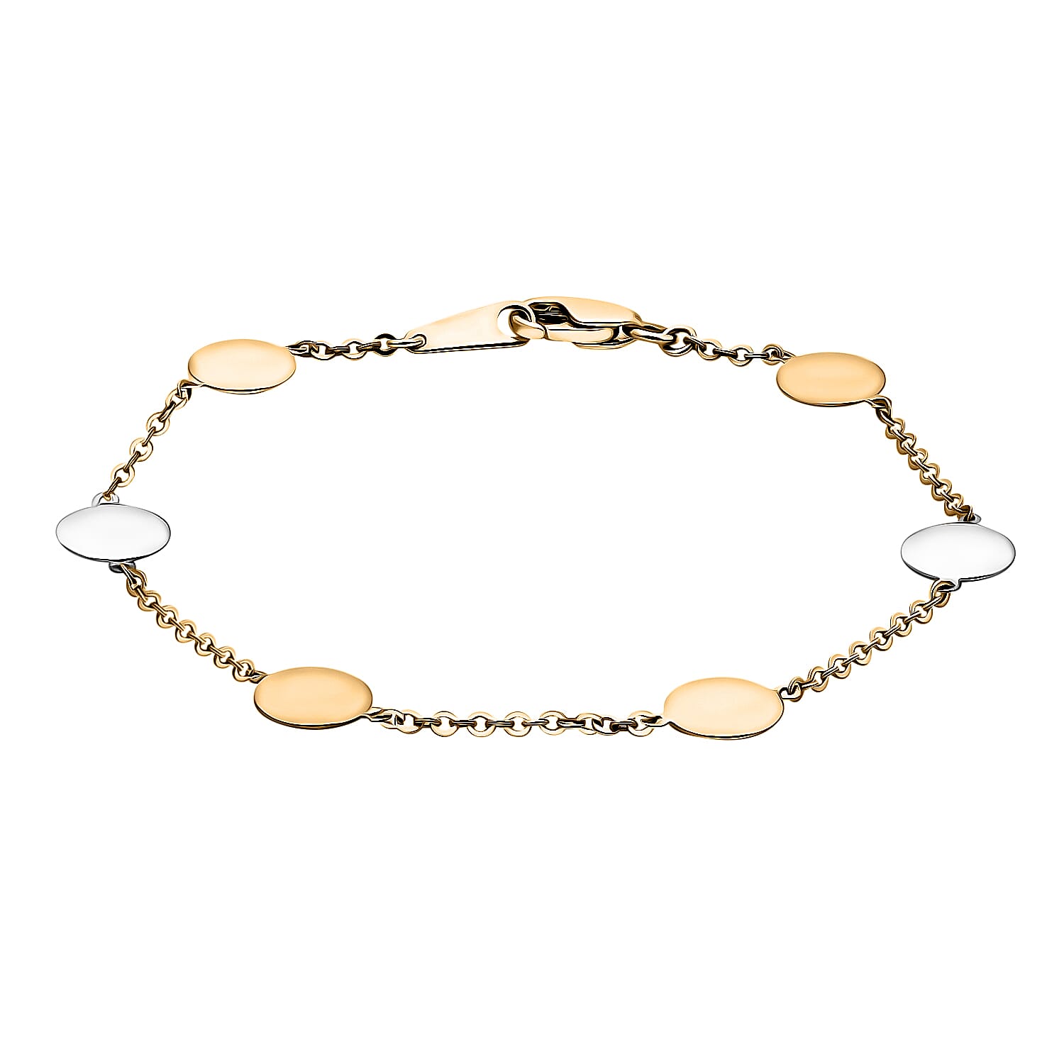 9K Tri Colour Gold 8MM Disc Link Bracelet 7.5 Inch, 3 grams