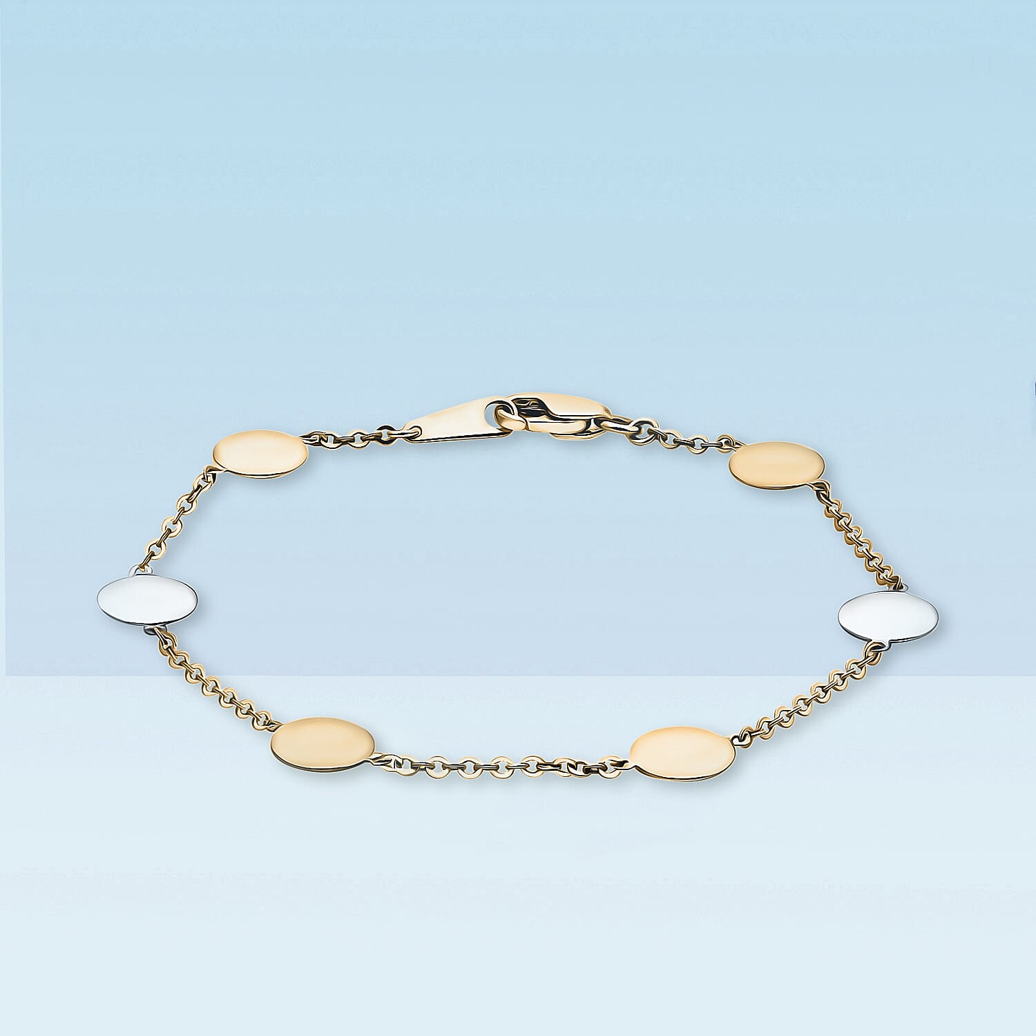 9K Tri Colour Gold 8MM Disc Link Bracelet 7.5 Inch, 3 grams