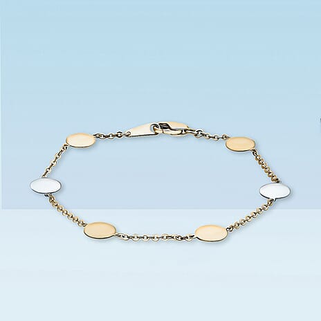 9K Tri Colour Gold 8MM Disc Link Bracelet 7.5 Inch, 3 grams