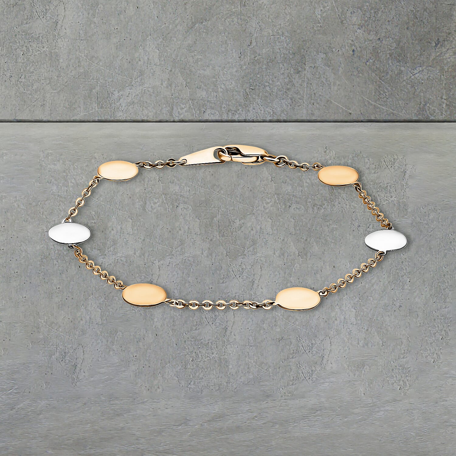 9K Tri Colour Gold 8MM Disc Link Bracelet 7.5 Inch, 3 grams