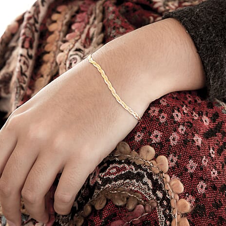 9K Tri Colour Gold Triple Plait Diamond Cut Herringbone Bracelet 7.5 Inch, 1.8 grams
