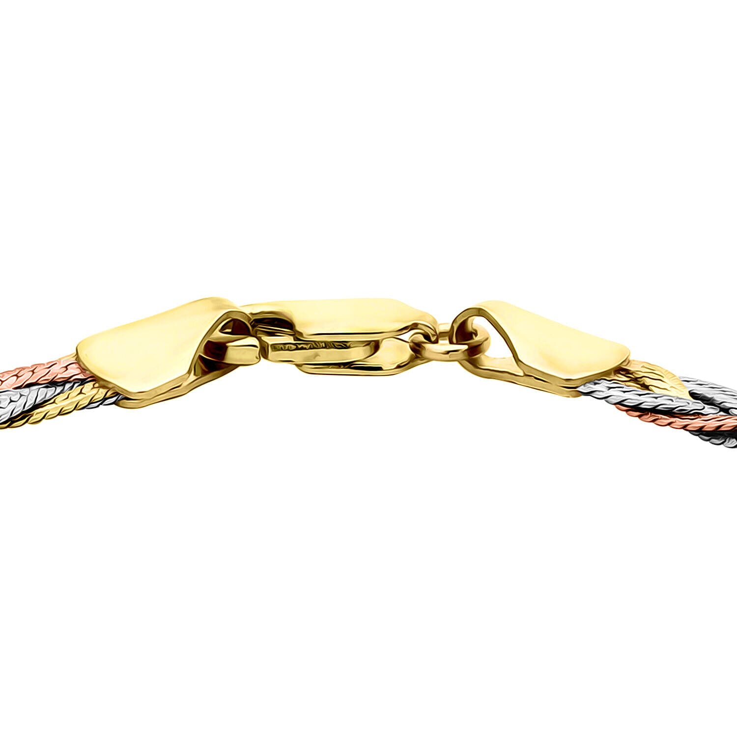 9K Tri Colour Gold Triple Plait Diamond Cut Herringbone Bracelet 7.5 Inch, 1.8 grams