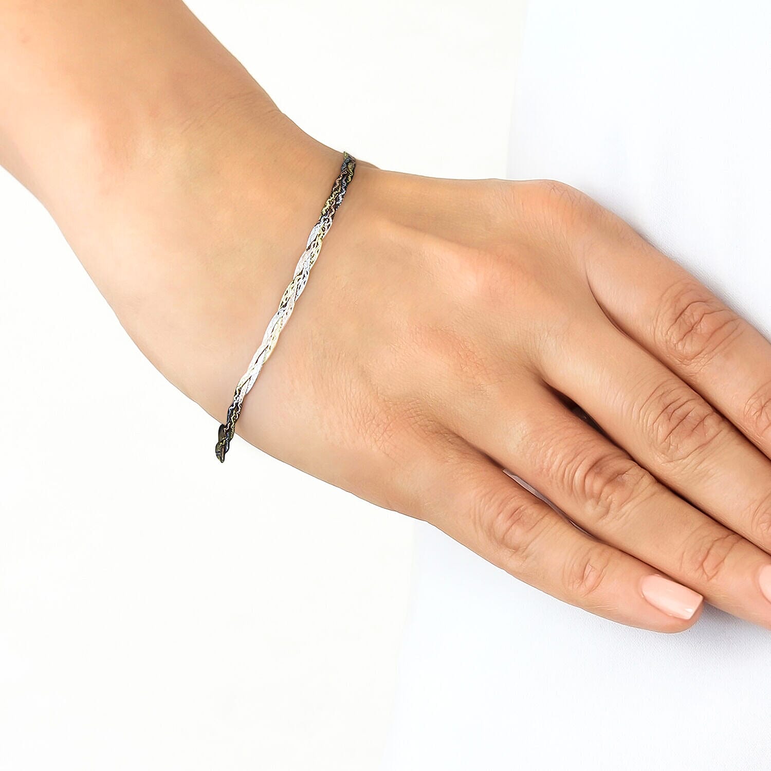 9K Tri Colour Gold Triple Plait Diamond Cut Herringbone Bracelet 7.5 Inch, 1.8 grams