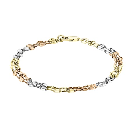 9K Tri Colour Gold 2MM 3 Strand Forzatina Chain Bracelet .5 Inch 2.4 grams