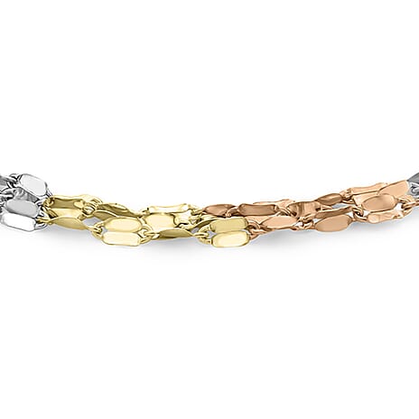 9K Tri Colour Gold 2MM 3 Strand Forzatina Chain Bracelet .5 Inch, 2.4 grams