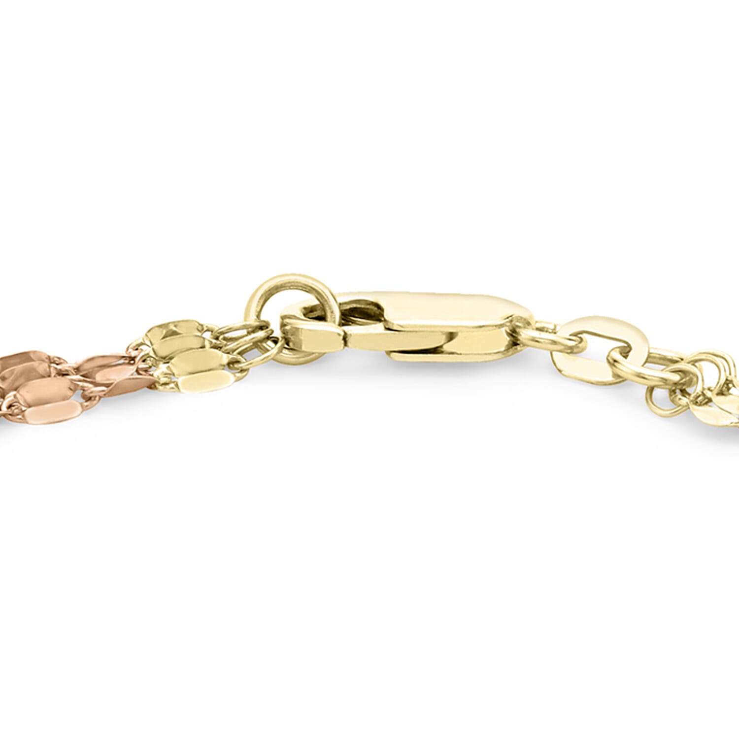 9K Tri Colour Gold 2MM 3 Strand Forzatina Chain Bracelet .5 Inch, 2.4 grams