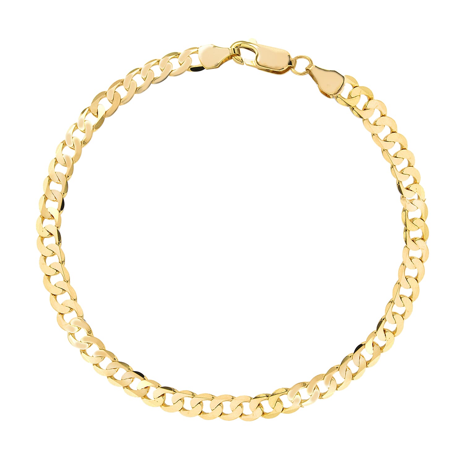 9K Yellow Gold 4MM Flat Diamond Cut Curb Bracelet 8 Inch, 5.1 grams