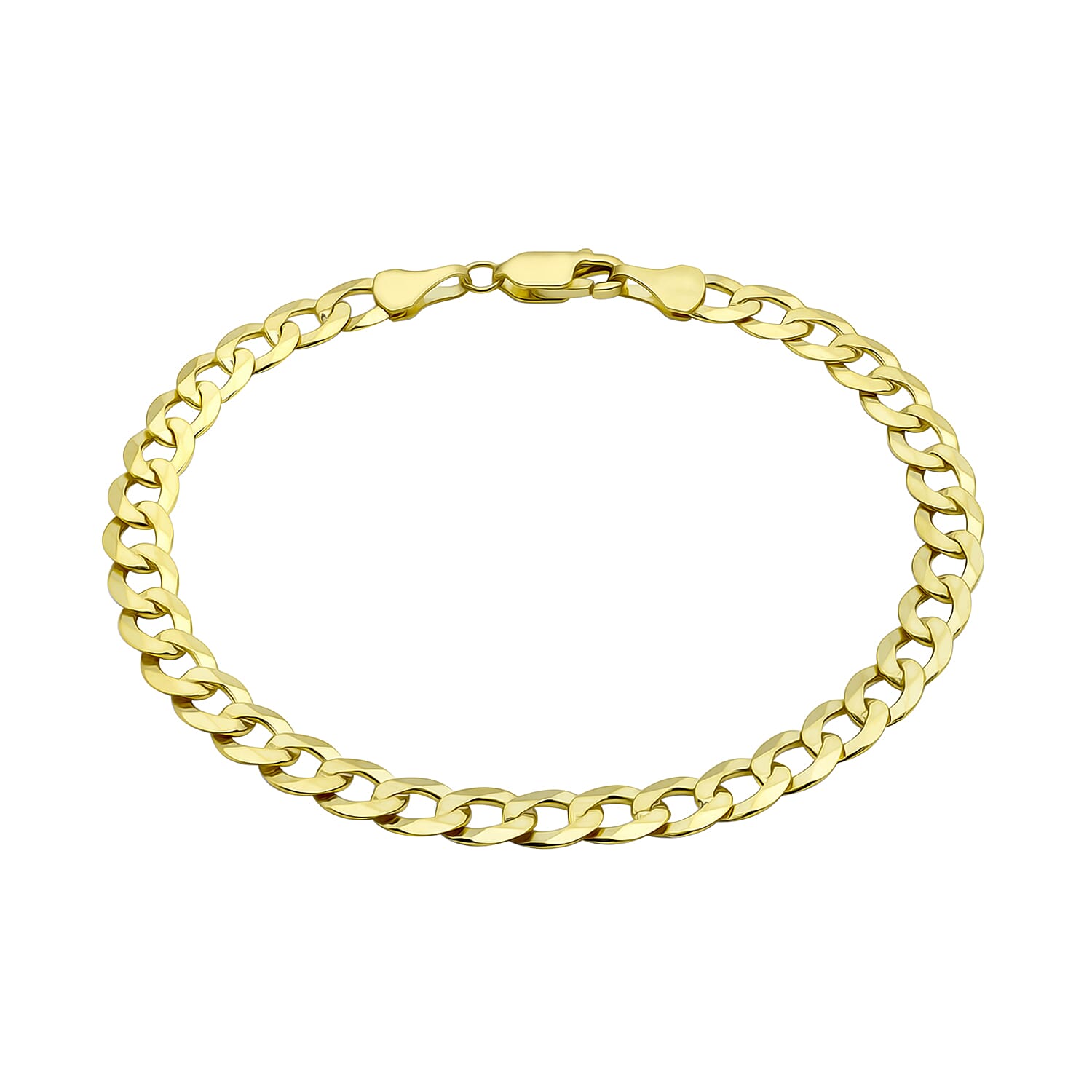 9K Yellow Gold Diamond Cut Flat Curb Chain Bracelet 8 Inch, 6.2 grams