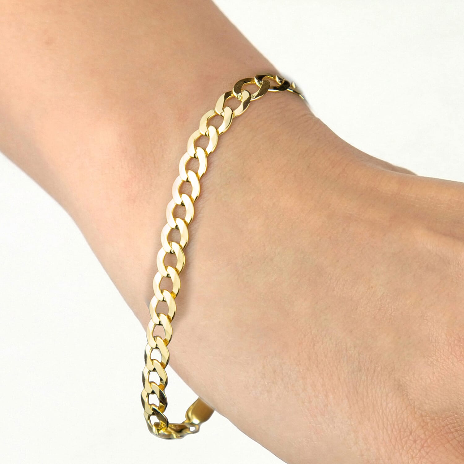 9K Yellow Gold Diamond Cut Flat Curb Chain Bracelet 8 Inch, 6.2 grams