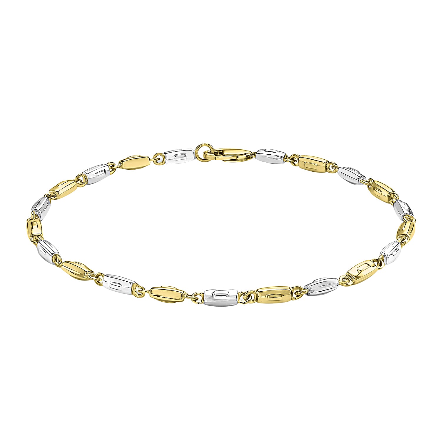 9K Two Colour Gold Rectangular Link Bracelet 8 Inch, 3.6 grams