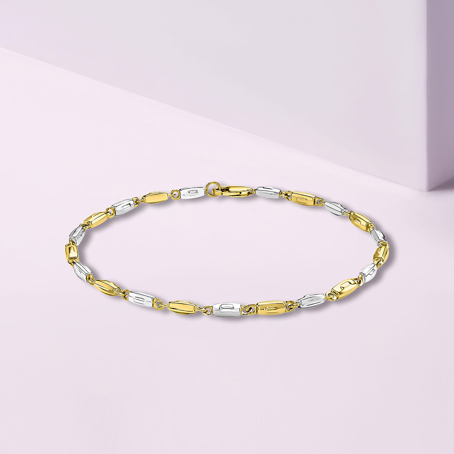 9K Two Colour Gold Rectangular Link Bracelet 8 Inch, 3.6 grams