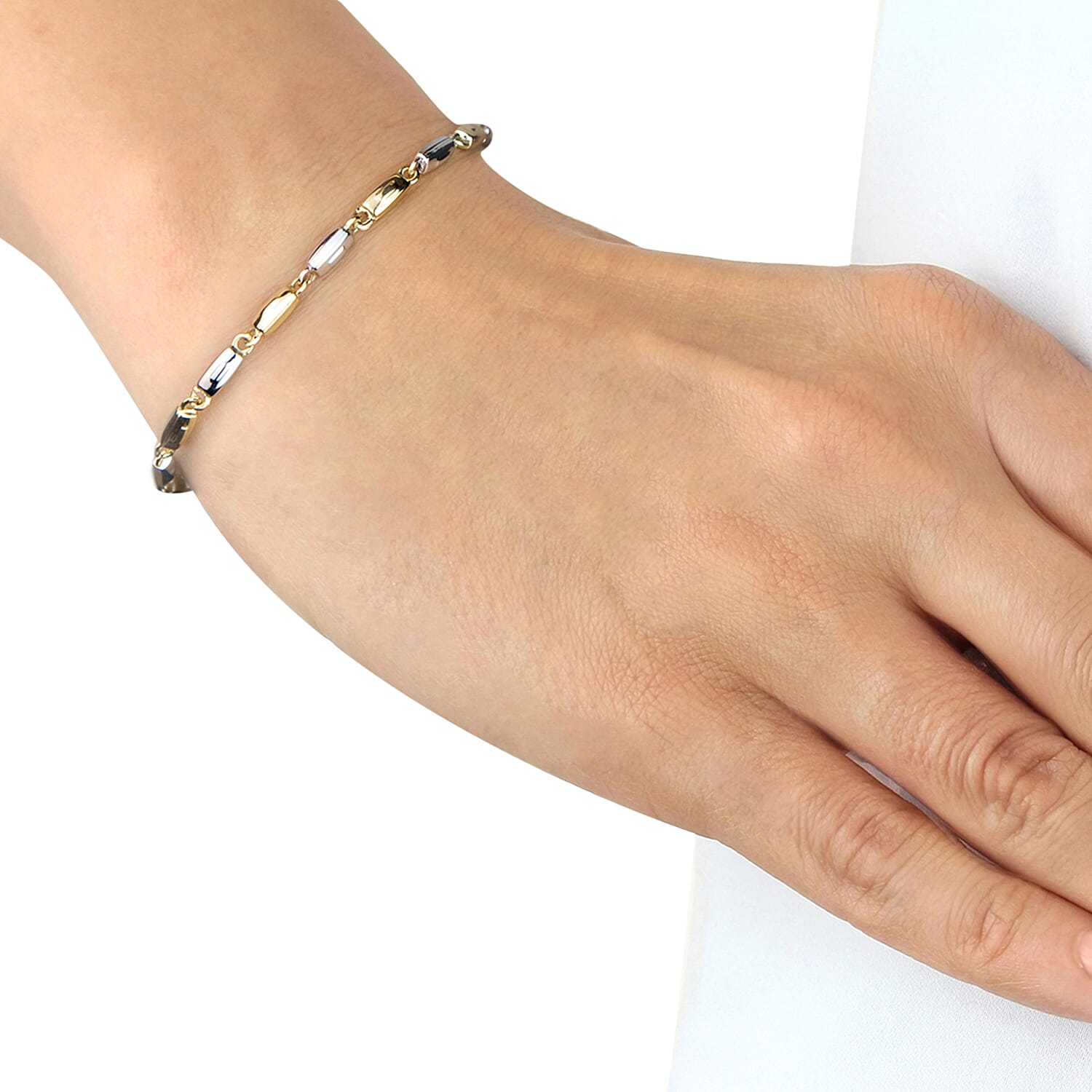 9K Two Colour Gold Rectangular Link Bracelet 8 Inch, 3.6 grams