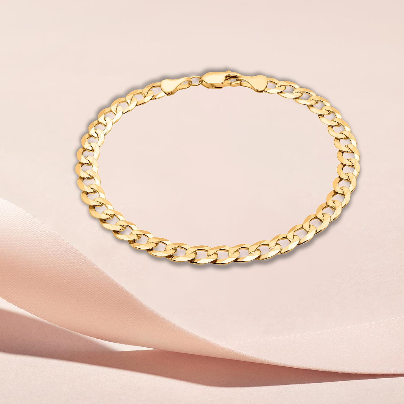 9K Yellow Gold 150 Diamond Cut Flat Curb Chain Bracelet Size 9 Inch, Gold Wt. 6.9 Gms