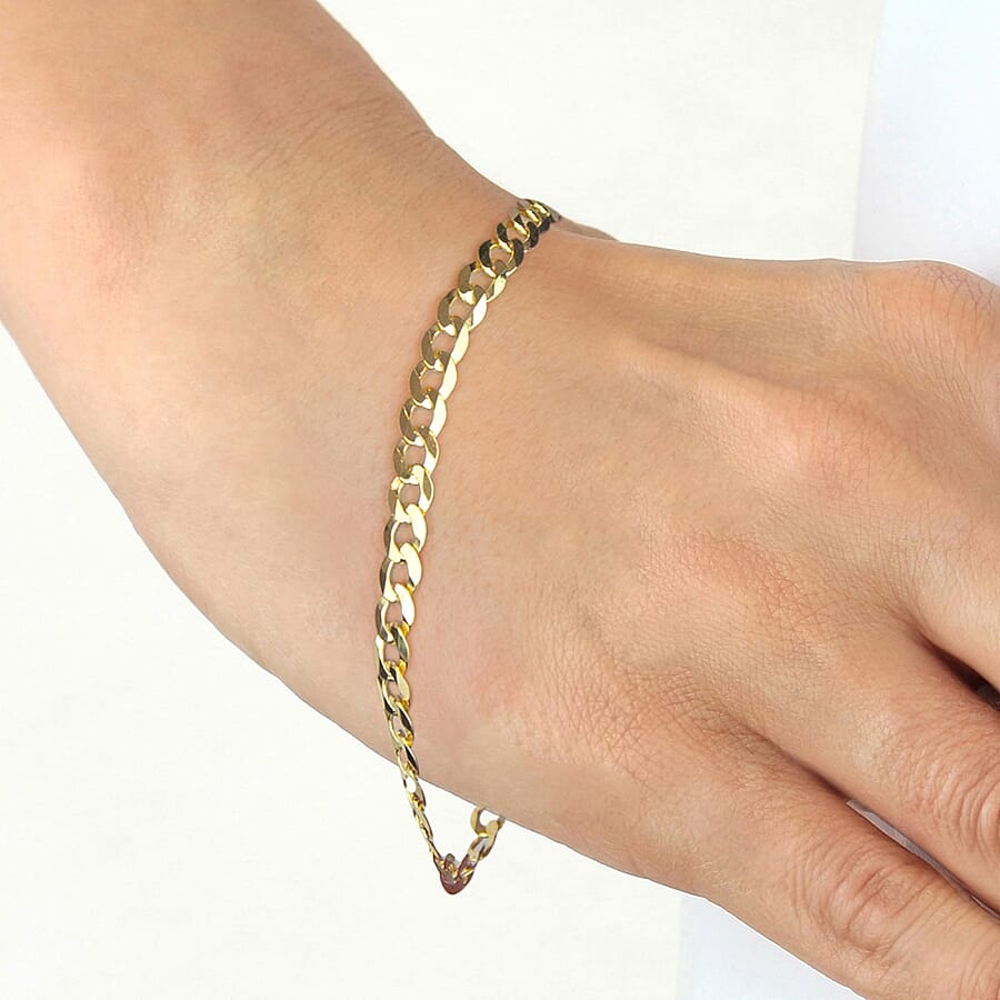 9K Yellow Gold 150 Diamond Cut Flat Curb Chain Bracelet Size 9 Inch, Gold Wt. 6.9 Gms