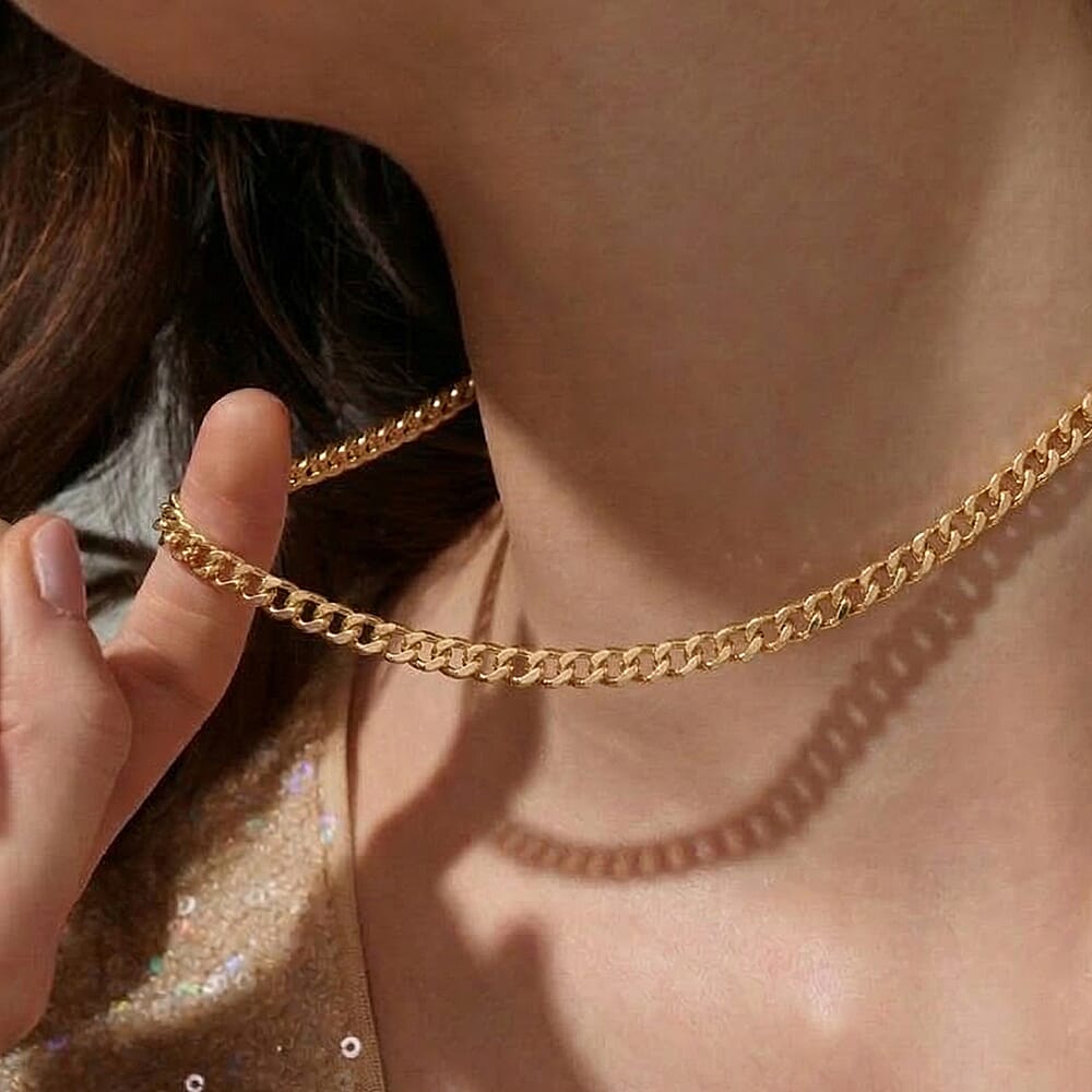 9K Yellow Gold Diamond Cut Flat Curb Chain With Lobster Clasp (Size - 16)