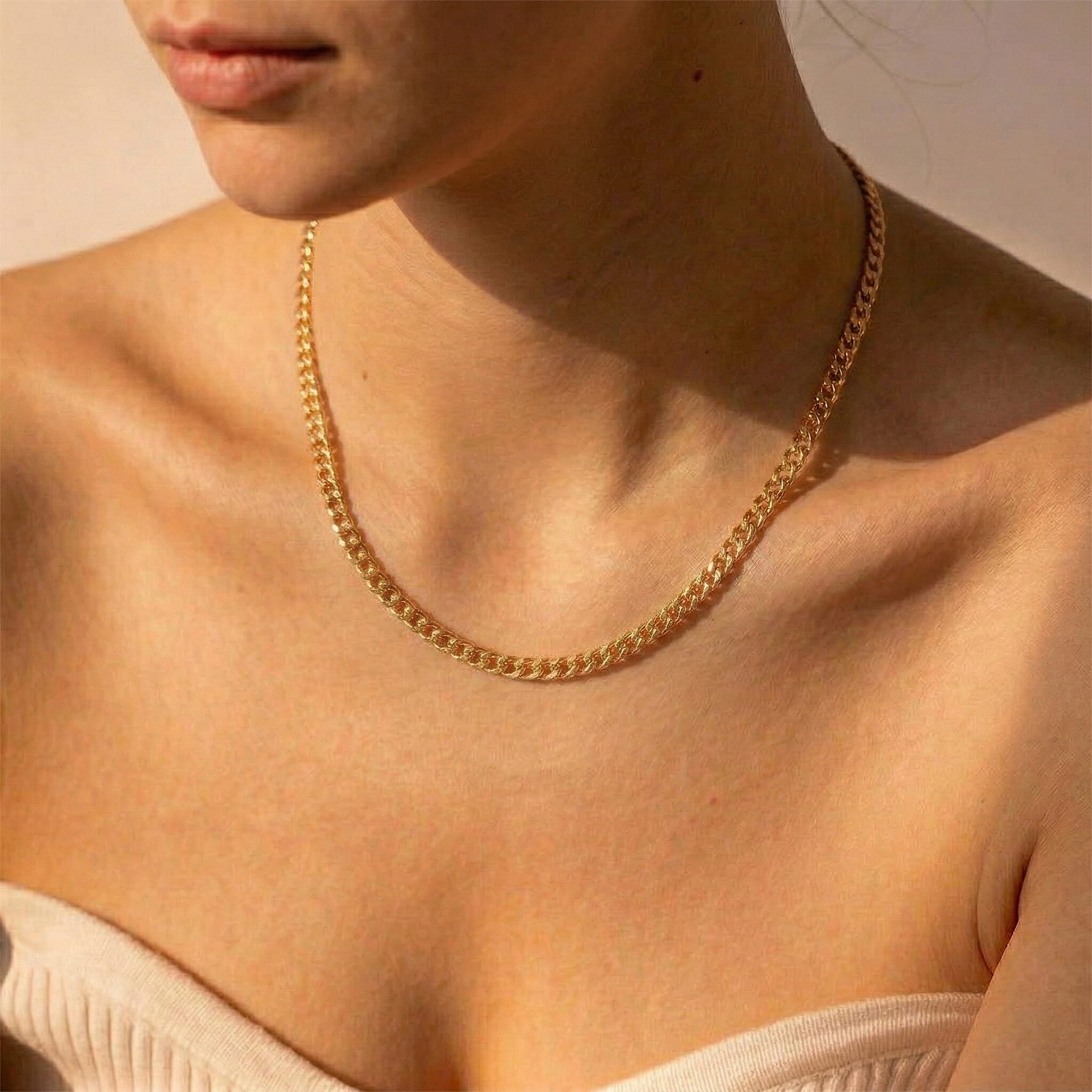 9K Yellow Gold Diamond Cut Flat Curb Chain With Lobster Clasp (Size - 16)