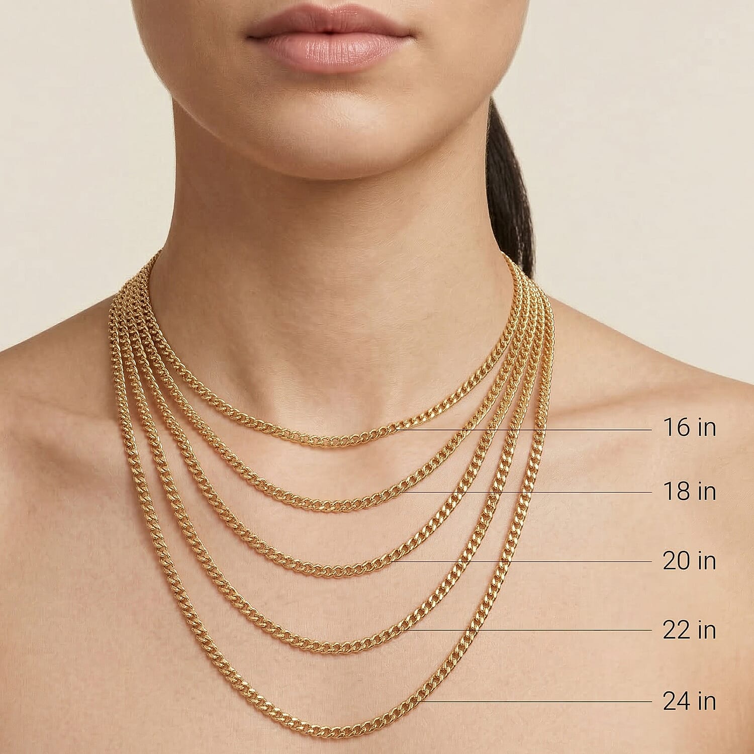 9K Yellow Gold Diamond Cut Flat Curb Chain With Lobster Clasp (Size - 16)