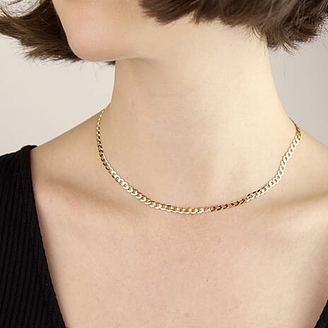 9K Yellow Gold Diamond Cut Flat Curb Chain With Lobster Clasp (Size - 16)