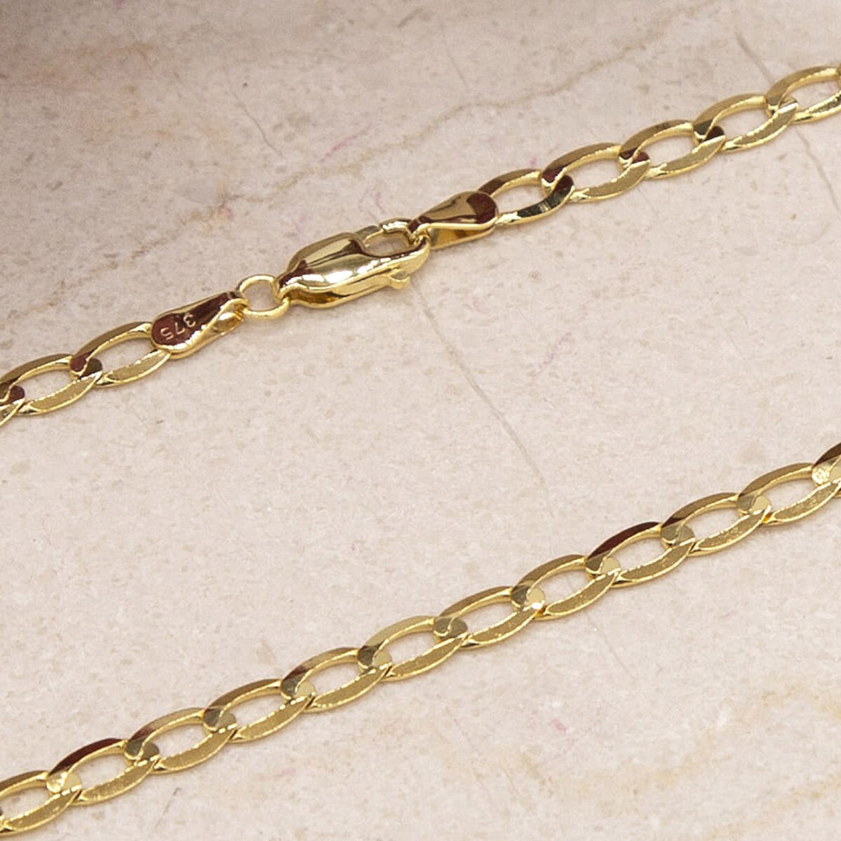 9K Yellow Gold Diamond Cut Flat Curb Chain With Lobster Clasp (Size - 16)