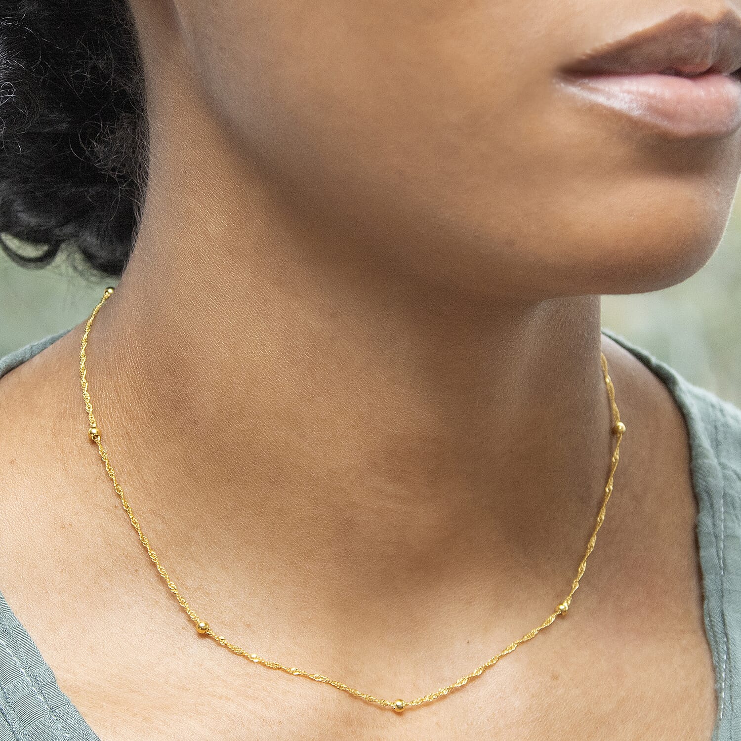 9K Yellow Gold High Finish Diamond Cut Ball And Twist Curb Chain 18 Inch, 1.9 grams