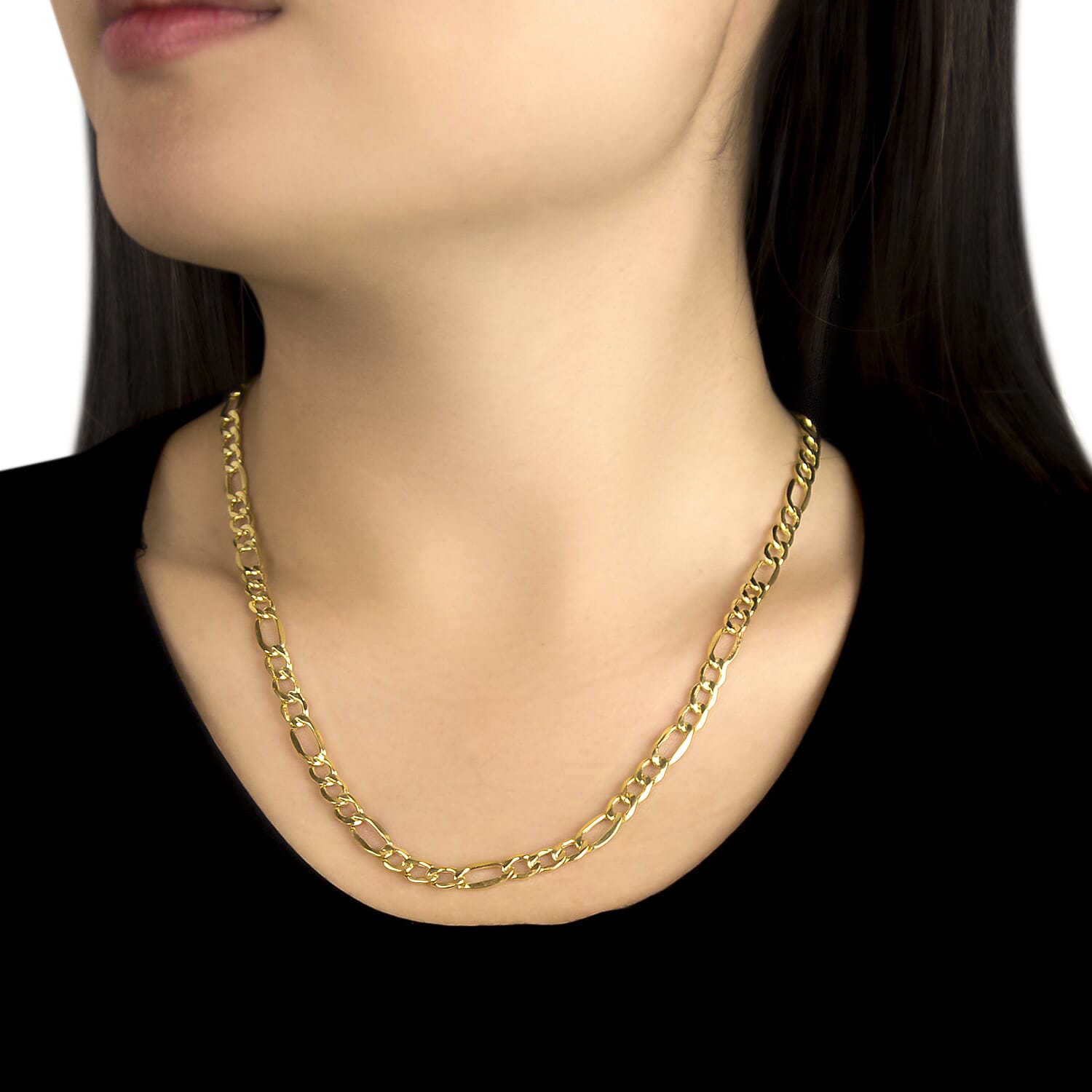 9K Yellow Gold High Finish Diamond Cut Figaro Chain 18 Inch, 4.9 grams