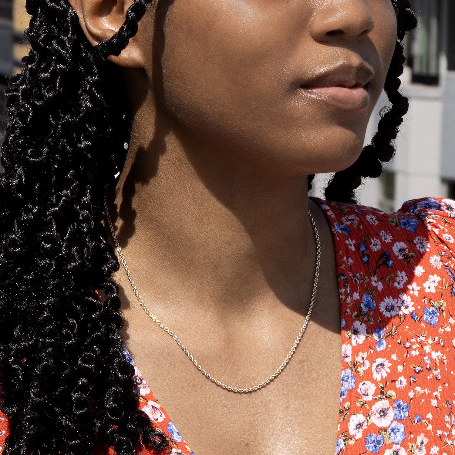 9K 2 Tone Gold High Finish Hollow Rope Chain 18 Inch, 1.7 grams