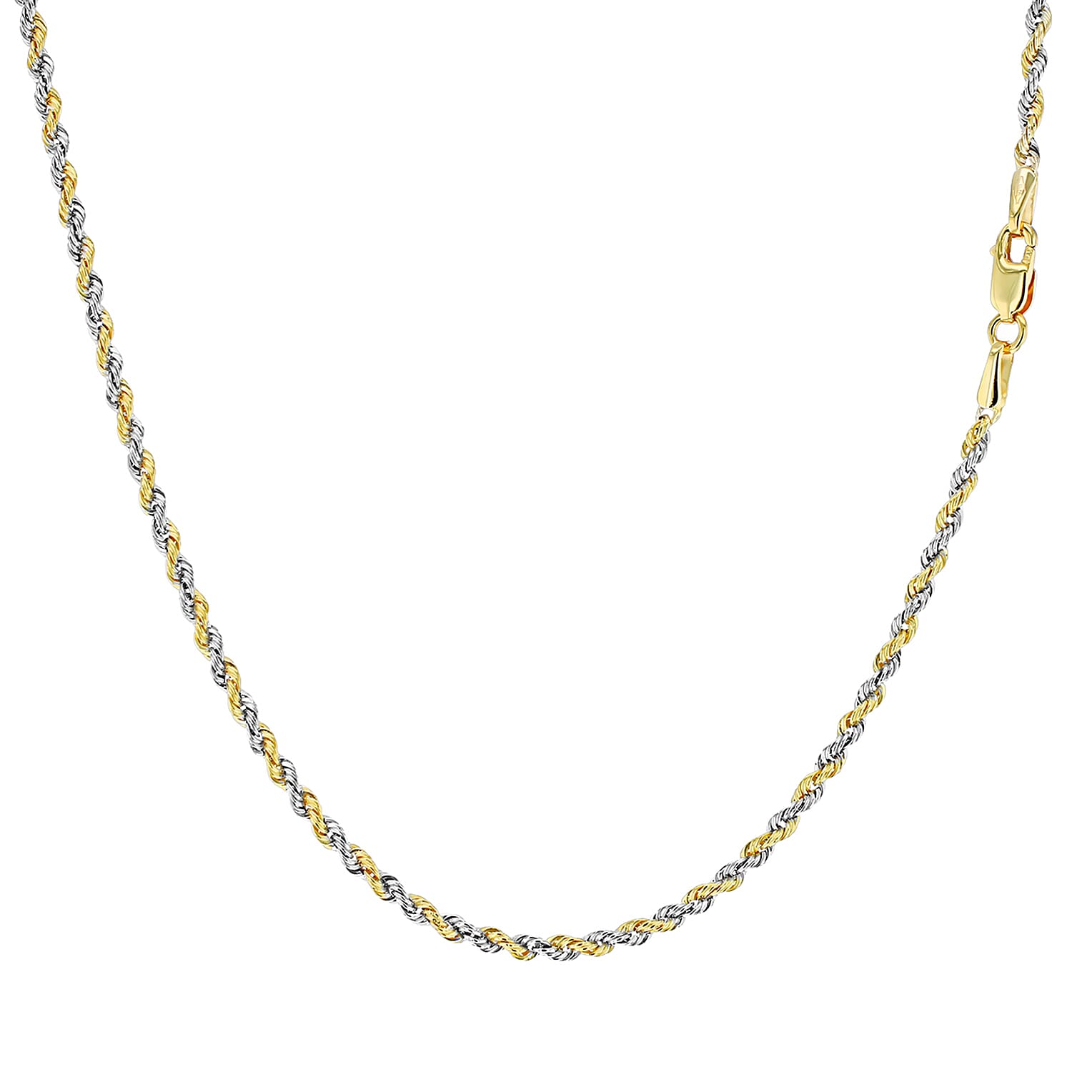 9K 2 Tone Gold High Finish Hollow Rope Chain 18 Inch, 1.7 grams