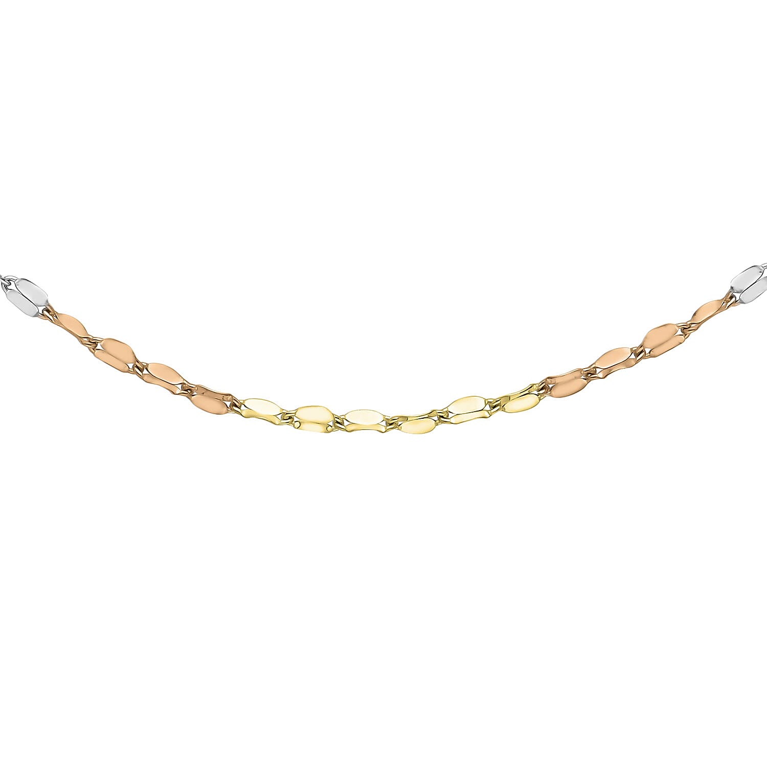 9K Tri Colour Gold High Finish Twist Link Chain 18 Inch, 1.6 grams
