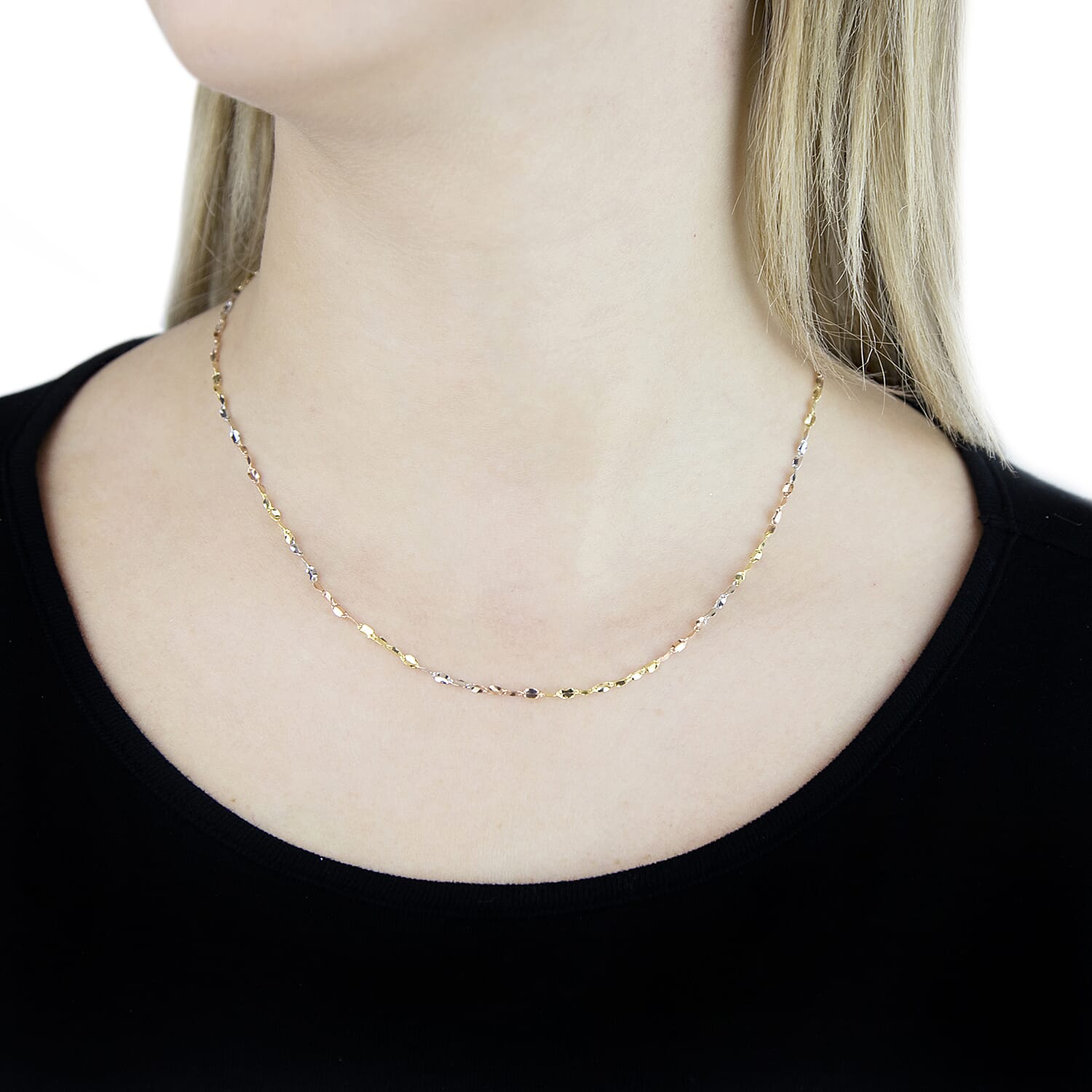 9K Tri Colour Gold High Finish Twist Link Chain 18 Inch, 1.6 grams