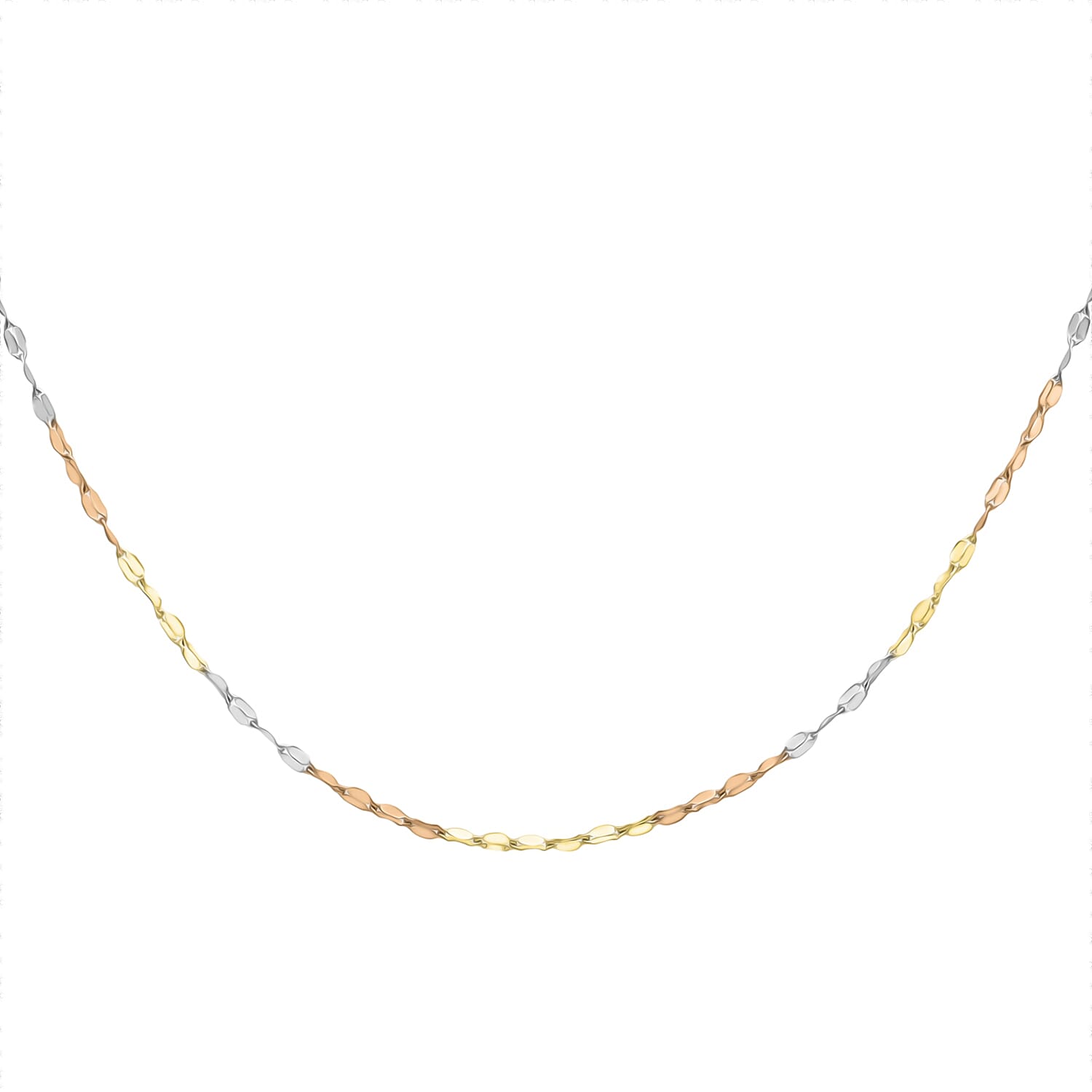 9K Tri Colour Gold High Finish Twist Link Chain 18 Inch, 1.6 grams