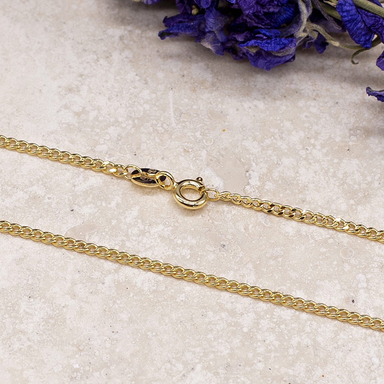 9K Yellow Gold High Finish Flat Curb Chain 20 Inch, 2 grams