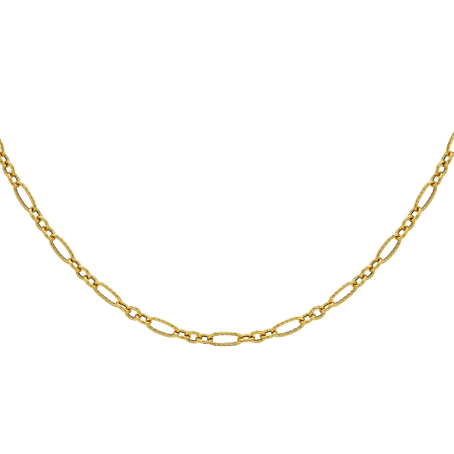 9K Yellow Gold High Finish Twist Detail Figaro Chain 20 Inch, 3.2 grams