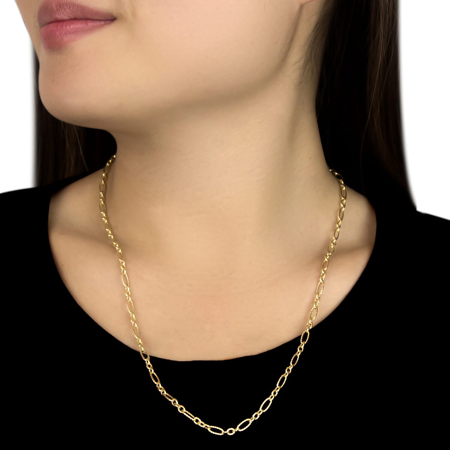 9K Yellow Gold High Finish Twist Detail Figaro Chain 20 Inch, 3.2 grams