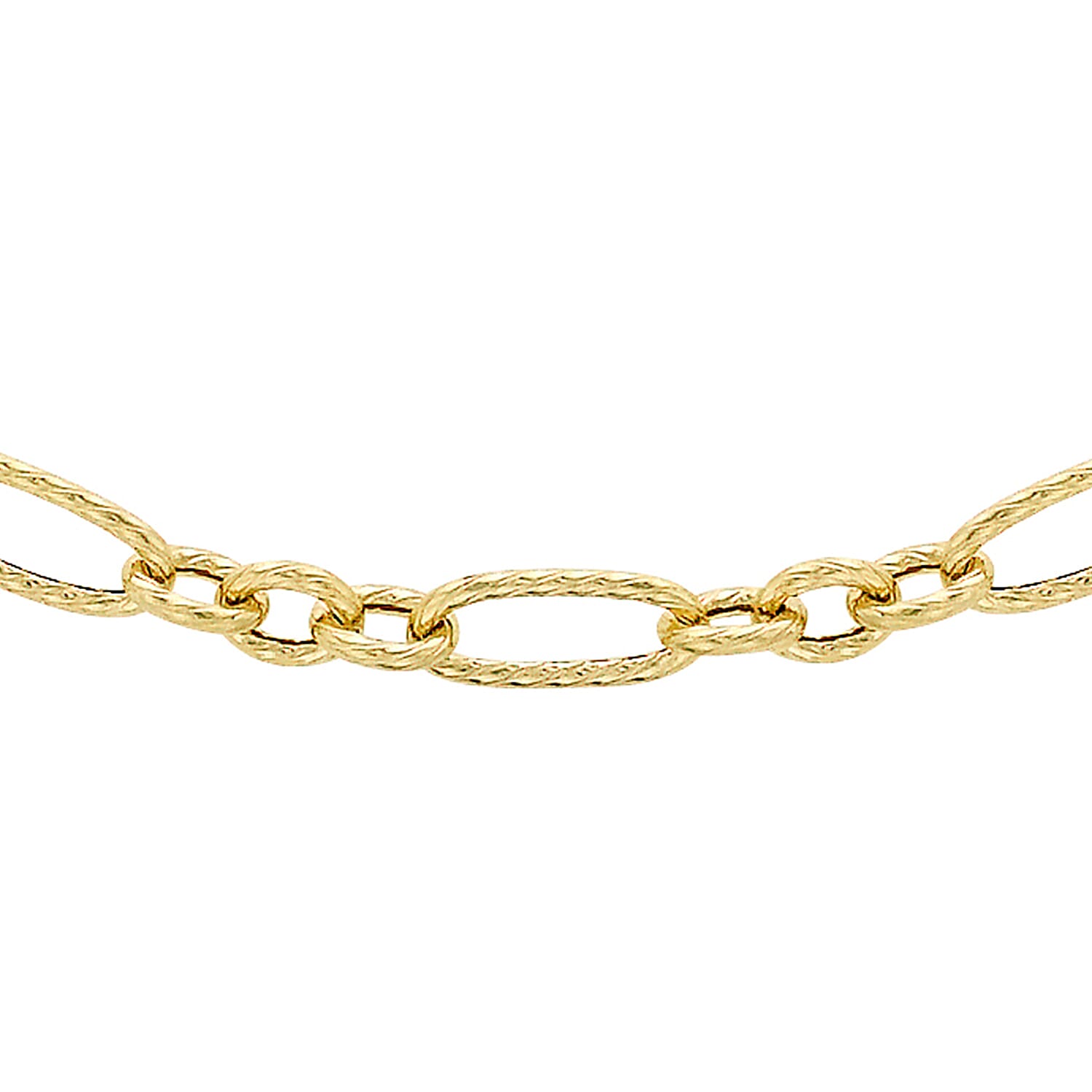 9K Yellow Gold High Finish Twist Detail Figaro Chain 20 Inch, 3.2 grams